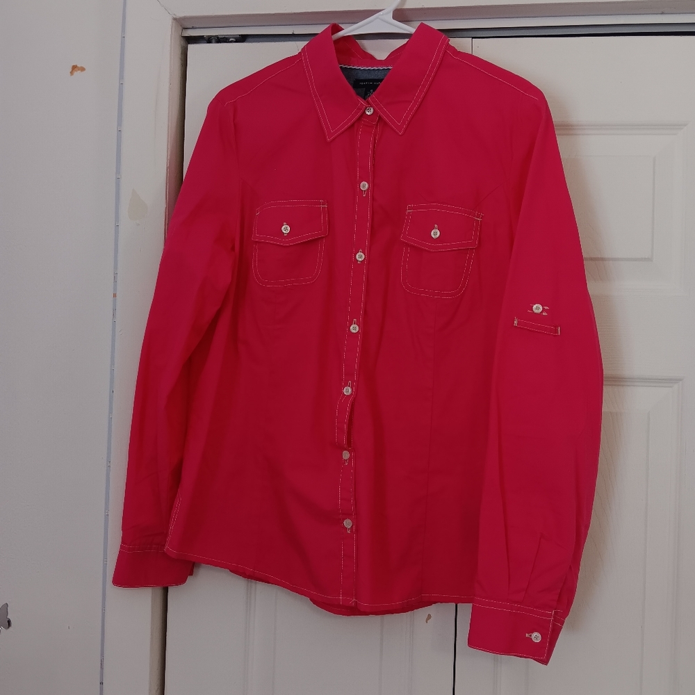 Tommy Hilfiger, women's collar blouse, size XL, color fusha.